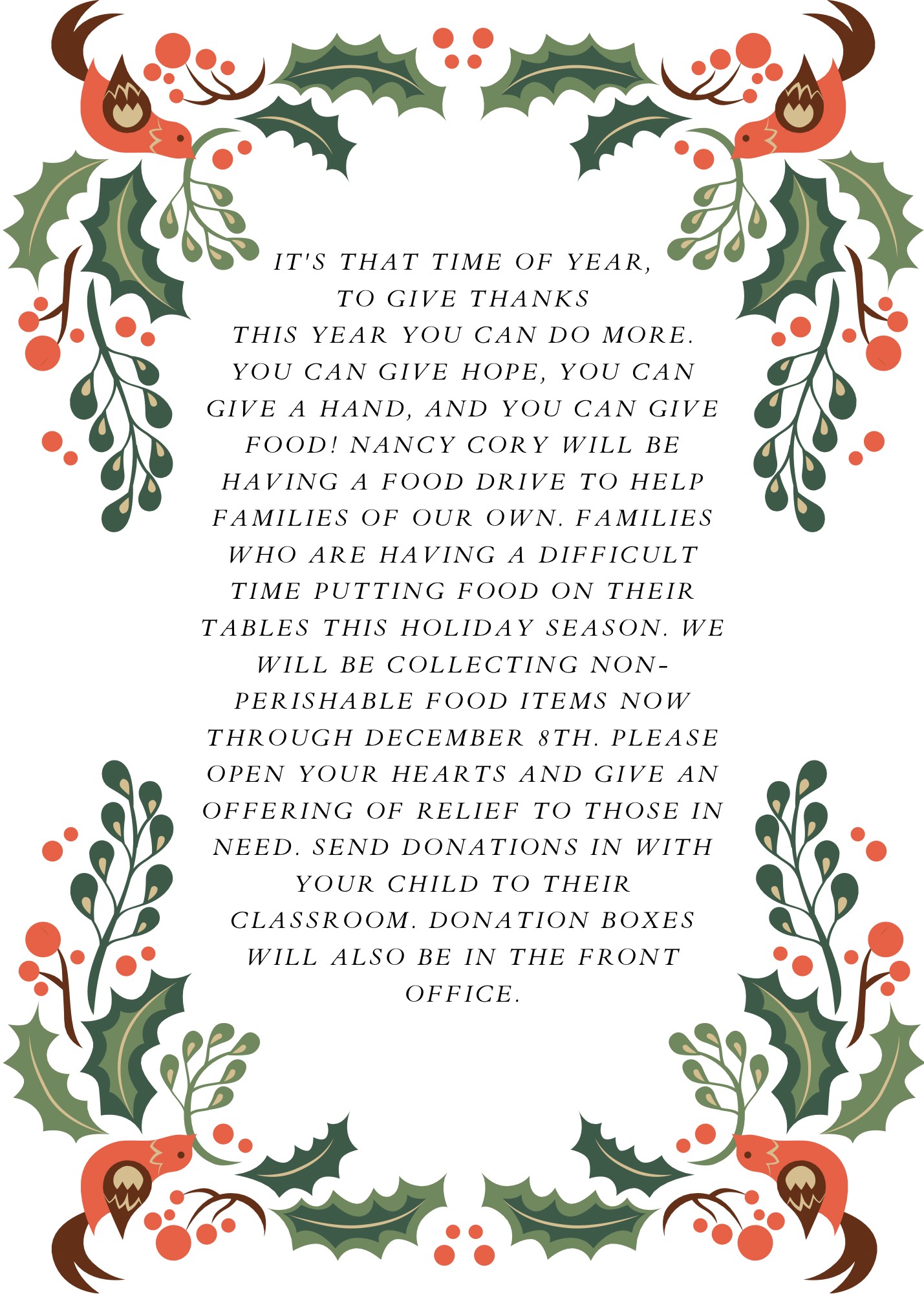 Nancy Cory Food Drive